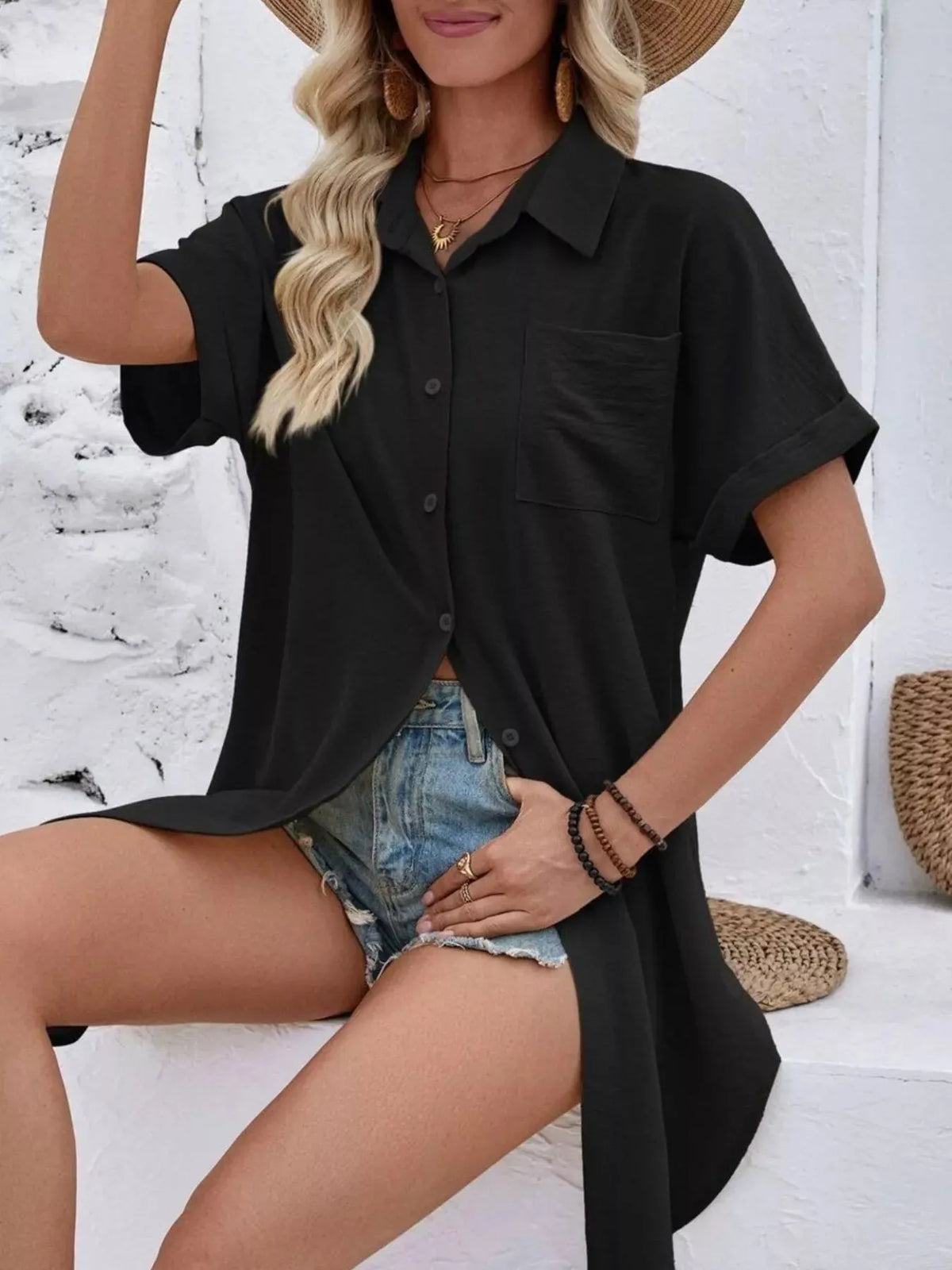 Relaxed Fit Button-Down Longline Shirt