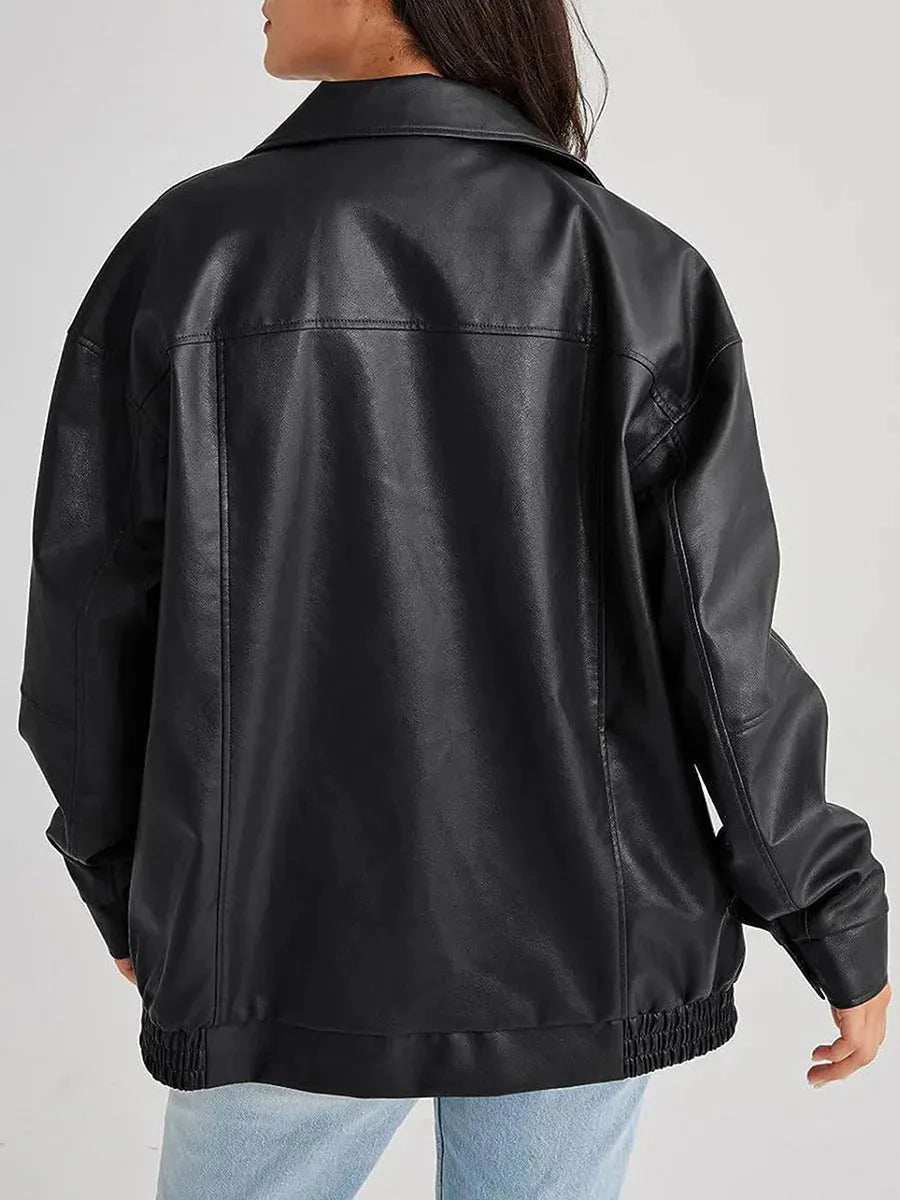 ÃœbergroÃŸe Leder-Bomberjacke mit trendigem Design