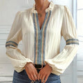 Elegant Beige Women's Bohemian Blouse with Long Sleeves