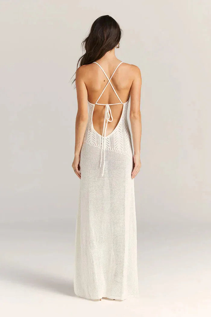 Luftiges Strick Maxi-Kleid – Florale Cutouts