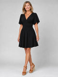 Earimen | Flutter Sleeve V Neck Mini Dress