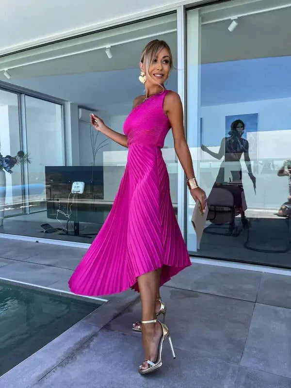 Belda | Elegant Asymmetrical Pleated Dress