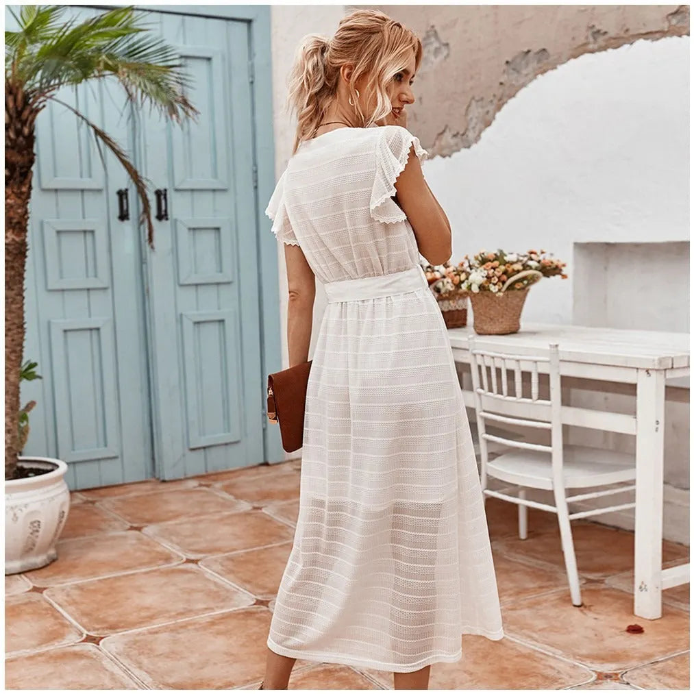 ADRIANA | Zomerse Midi Jurk Voor Dames Met Taille Band - Elegant, Luchtig & Uniek