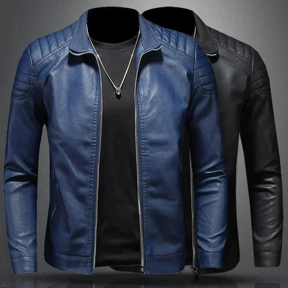Herren-Motorradjacke aus Leder mit winddichtem Design