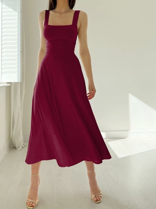 Damen Midikleid mit breiten TrÃ¤gern