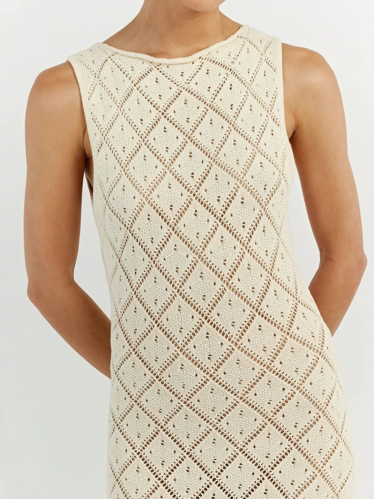 Ärmelloses Lochstrick Maxikleid – Strick-Design