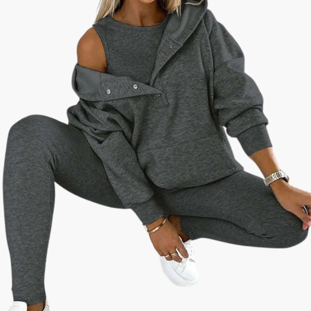 Womenâ€™s Three-Piece Lounge Set with Vest, Long Sleeve Top and Trousers
