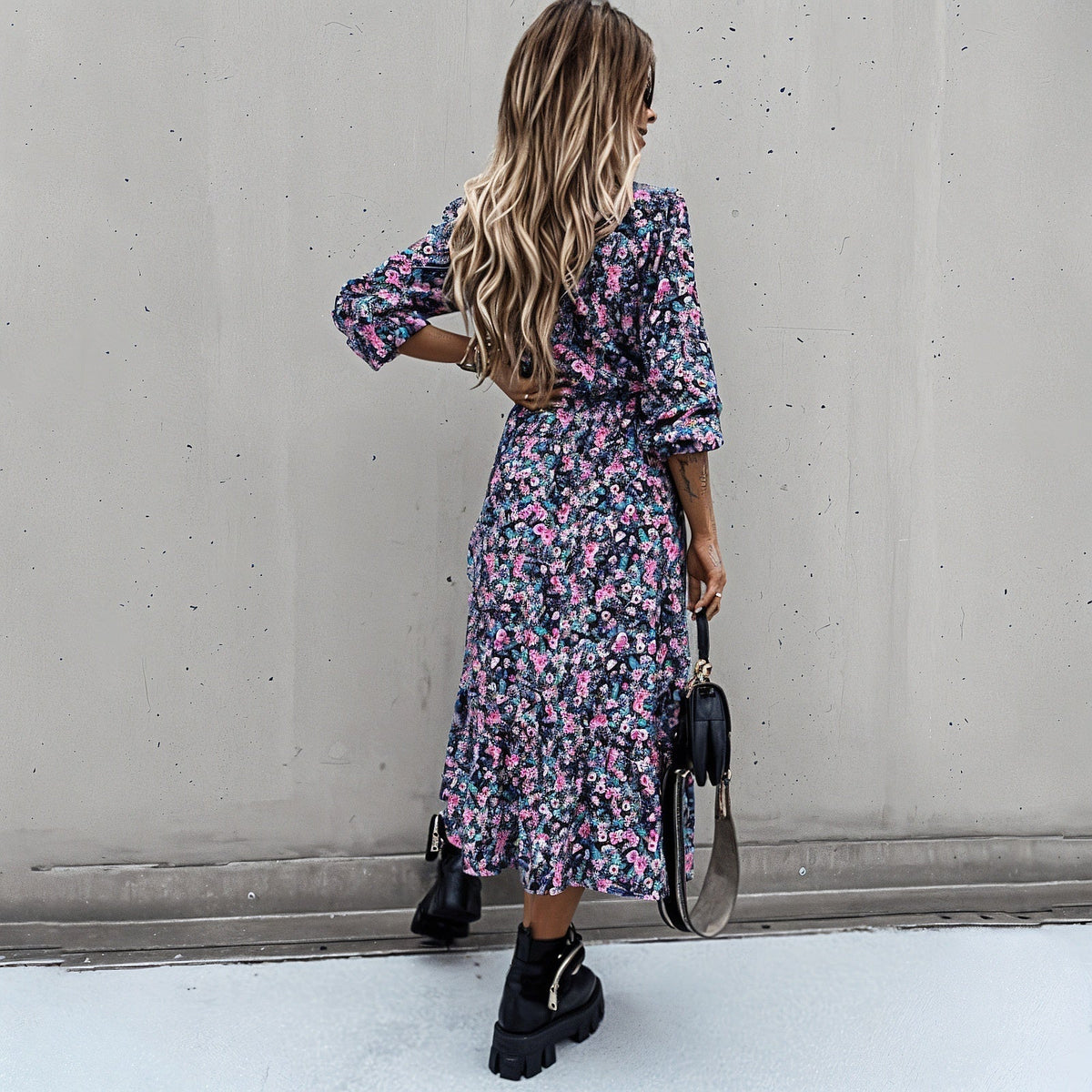 Bohemian V-Ausschnitt Kleid mit Schlitz