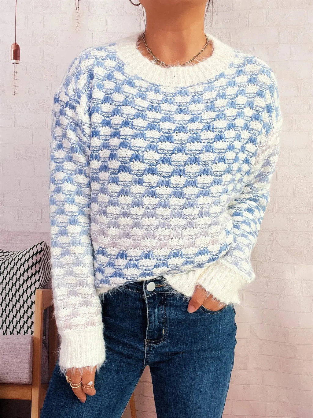 Rainbow Gradient Round Neck Sweater