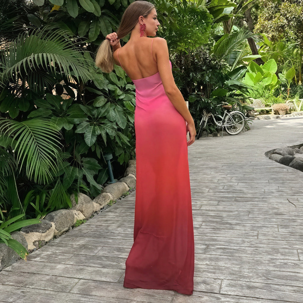 Ombre Maxi-Kleid – Ärmellos mit Spaghettiträgern