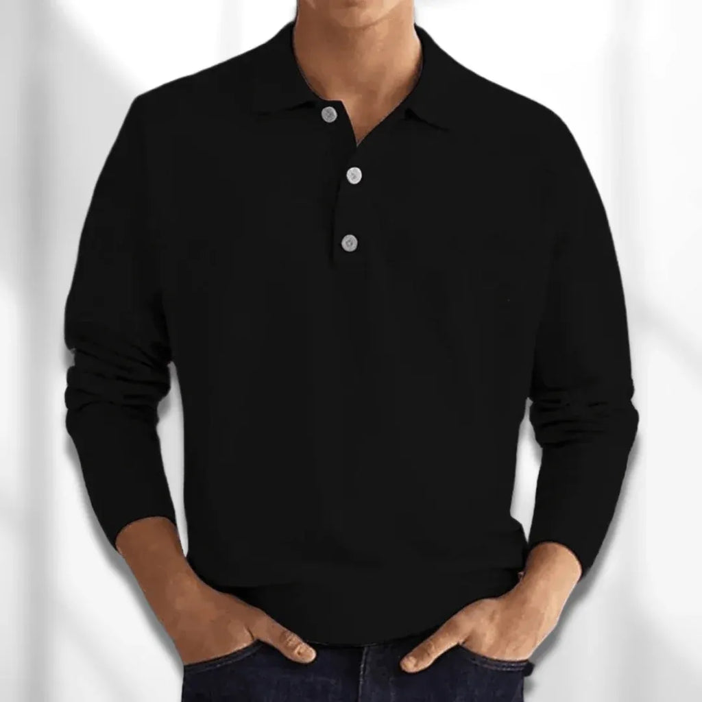 Herren Langarm Poloshirt Schwarz