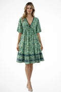 Soft Midi Summer Dress With V-Neck And Boho Print