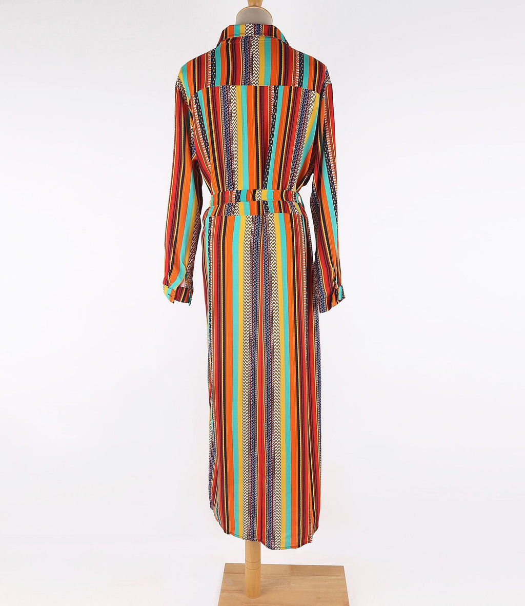 New Shirt Collar Color Strip Button Belt Beach Cover up