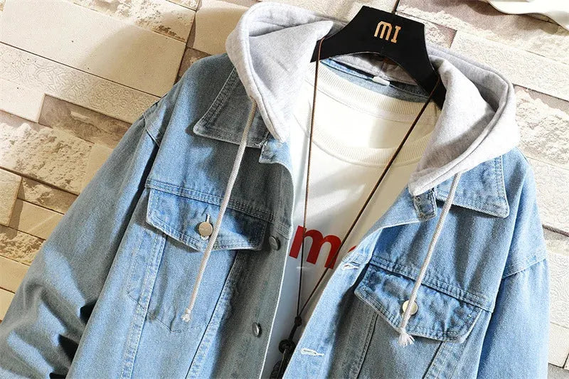 Abnehmbarer Denim Jacke Mit Kapuze Für Männer
