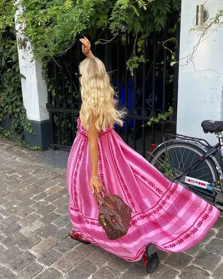 YELINA | Dames Maxi Zomerjurk – Borduurwerk & Spaghettibandjes