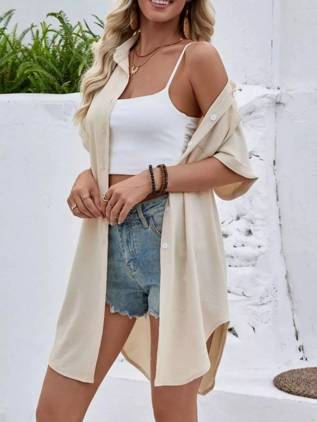 Relaxed Fit Button-Down Longline Shirt