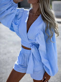 BONNY | Zomerse Wikkelset Voor Dames Met Pofmouwen en Short - Luchtig & Stijlvol