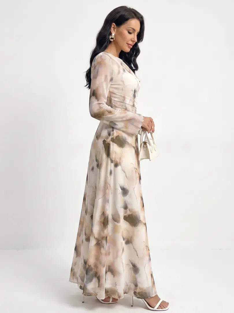 Roxana | Long Sleeve Abstract Print Waist Maxi Dress