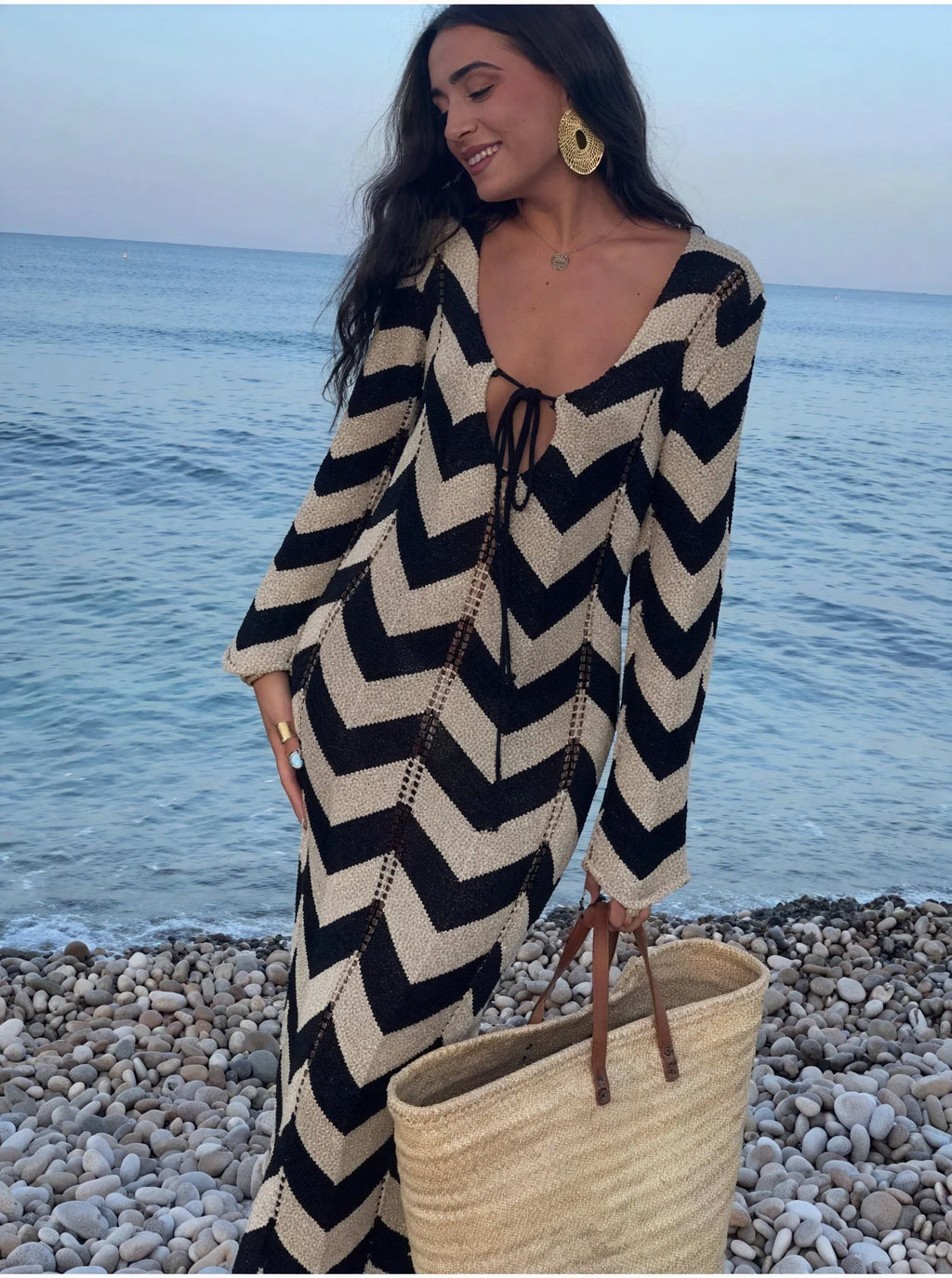 Strickkleid mit Chevron-Muster – Langarm