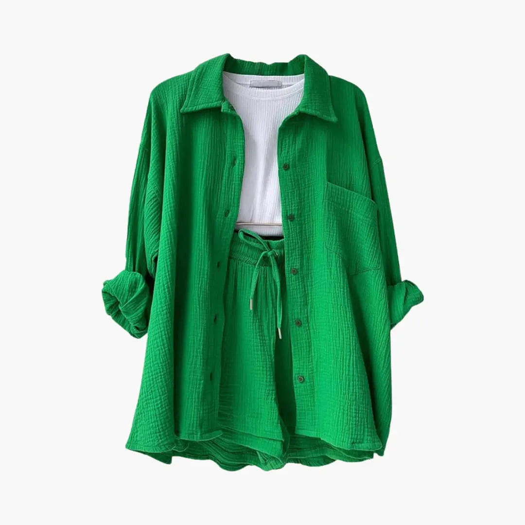 Womenâ€™s Two-Piece Set with Relaxed Shirt and Shorts