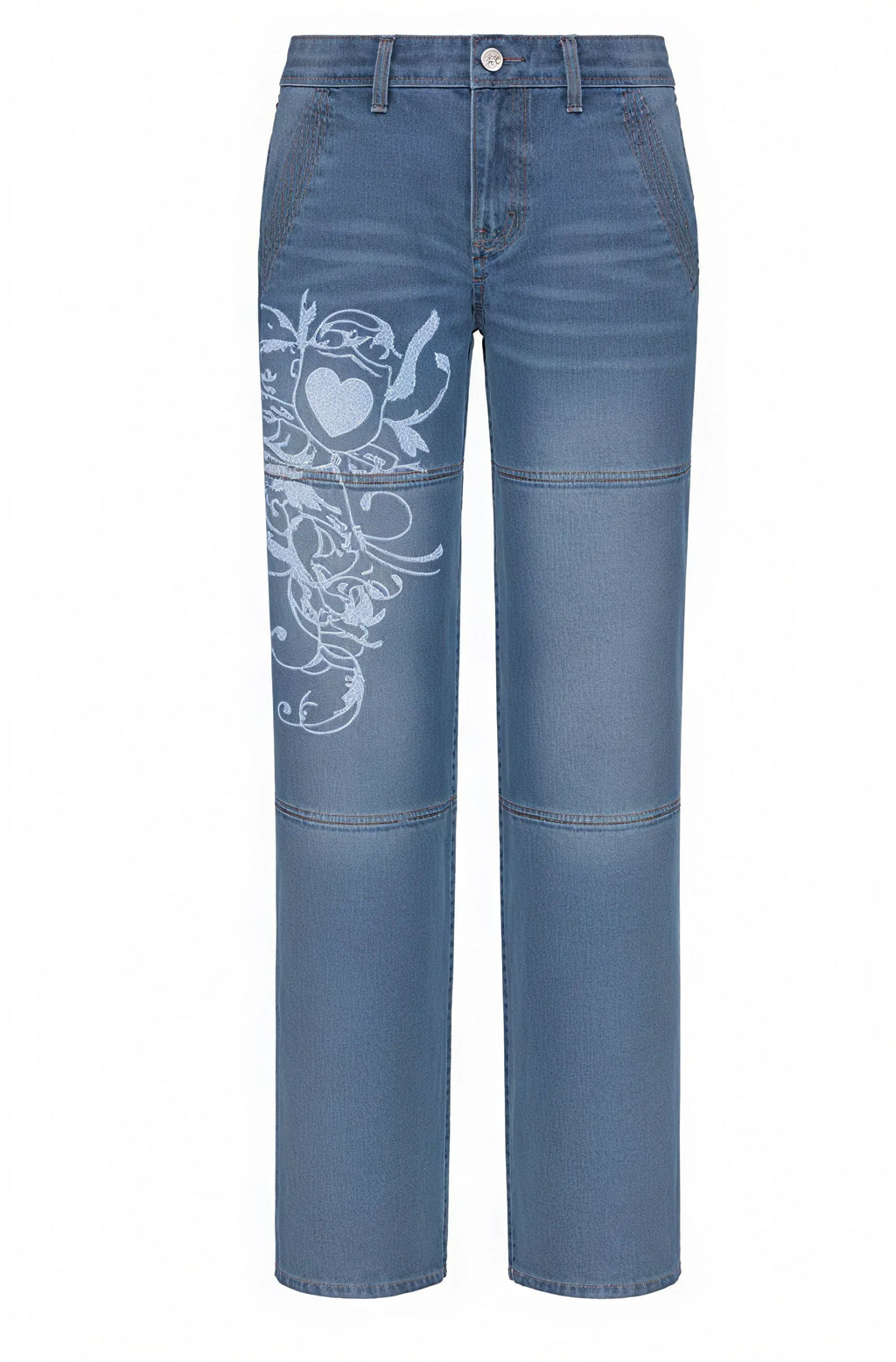 Baggy Jeans mit floralem Detail