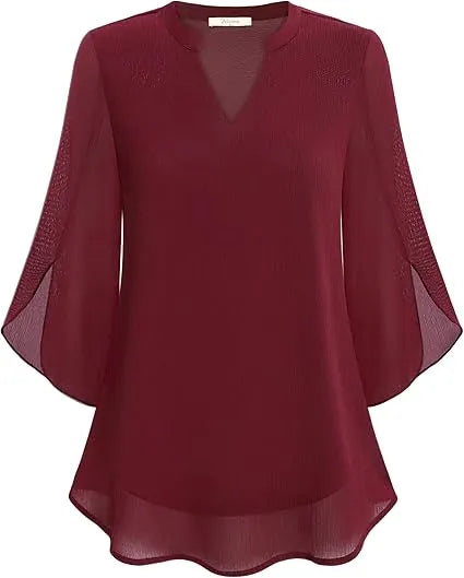 Luxury Women's Blouse with V-Neck and Loose Sleeves