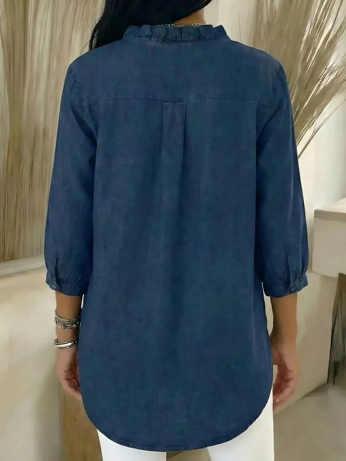 Full Size V-Neck Ruffled Button Down Shirt Plus Size