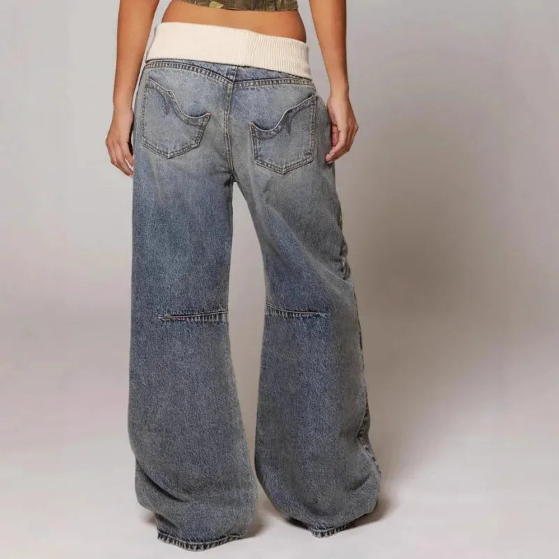 Trendy Women's Low Rise Jeans With Wide Leg Patchwork