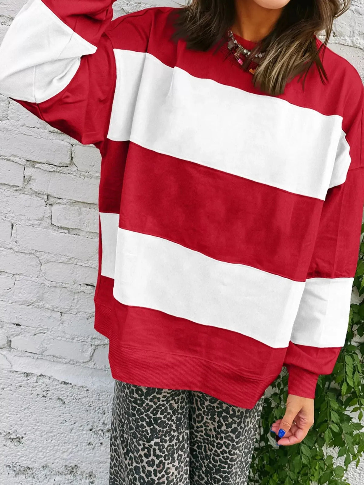Colorblock Drop Shoulder Baggy Sweatshirt