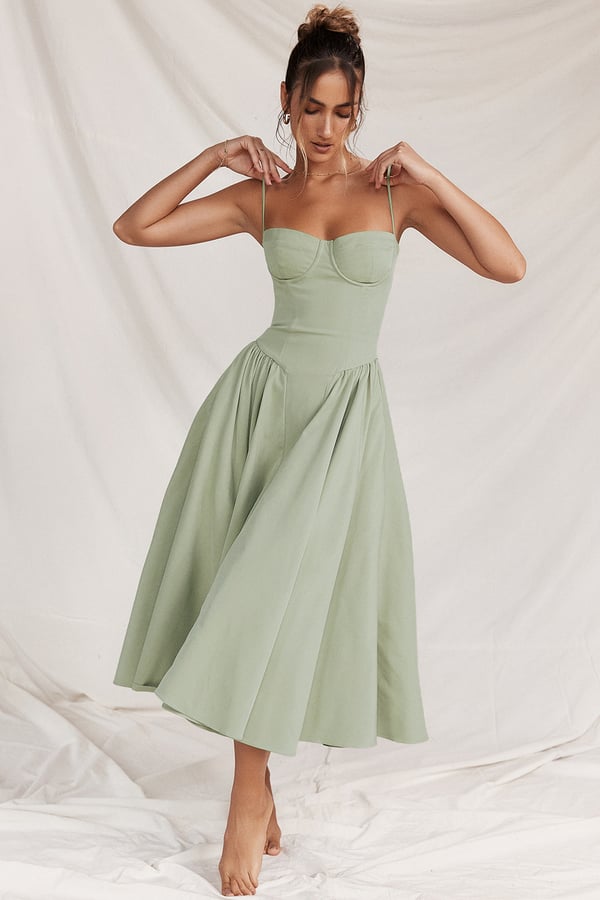 Midi-Kleid mit Spaghettiträgern & plissiertem Rock