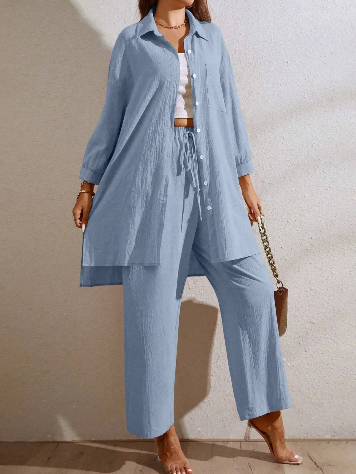 Conjunto Feminino Klycia CalÃ§a Pantacourt Azul