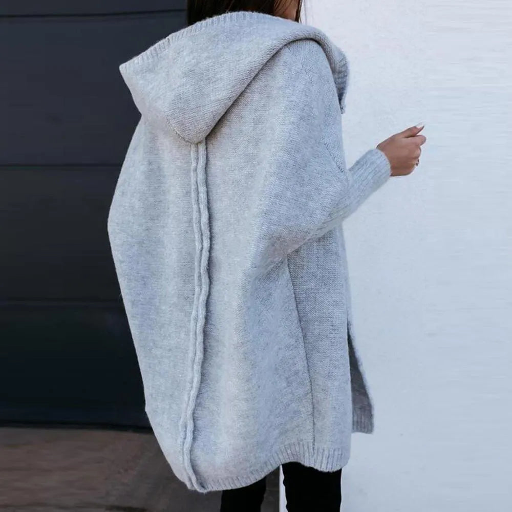 VELOVA - Oversize Boxy-Langarm-Strickjacke mit Kapuze