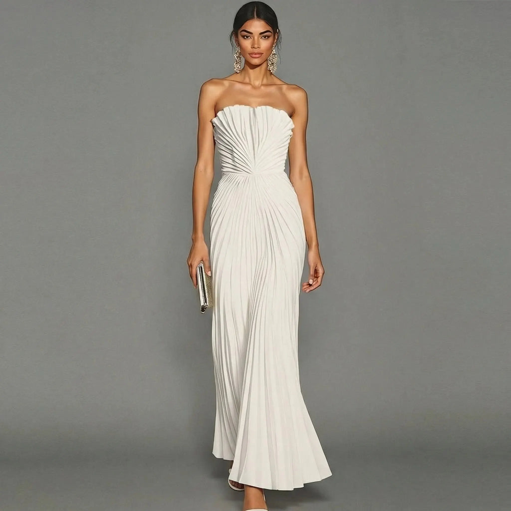 Elegantes, plissiertes, trägerloses Zeremonienkleid für Damen
