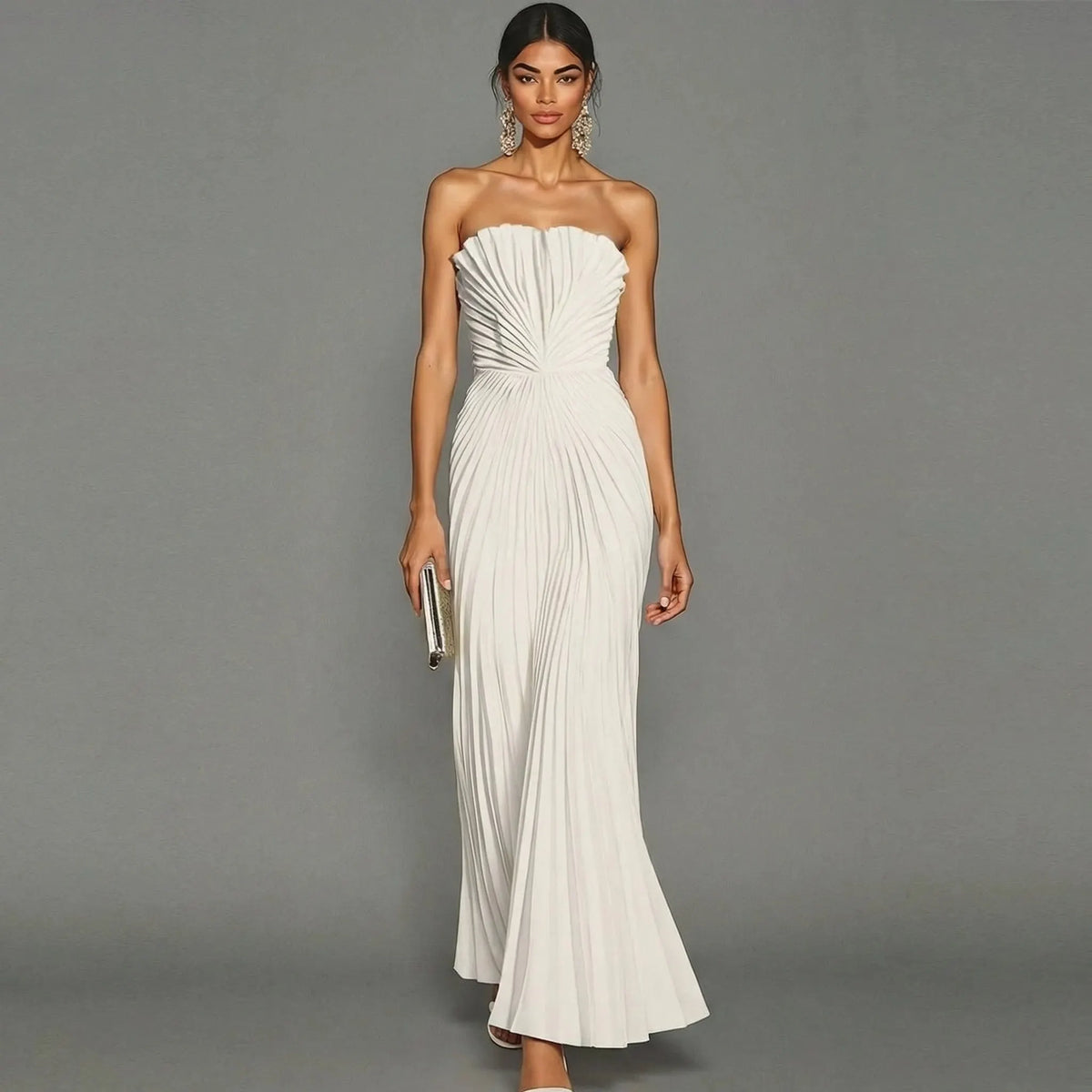 Elegantes, plissiertes, trägerloses Zeremonienkleid für Damen