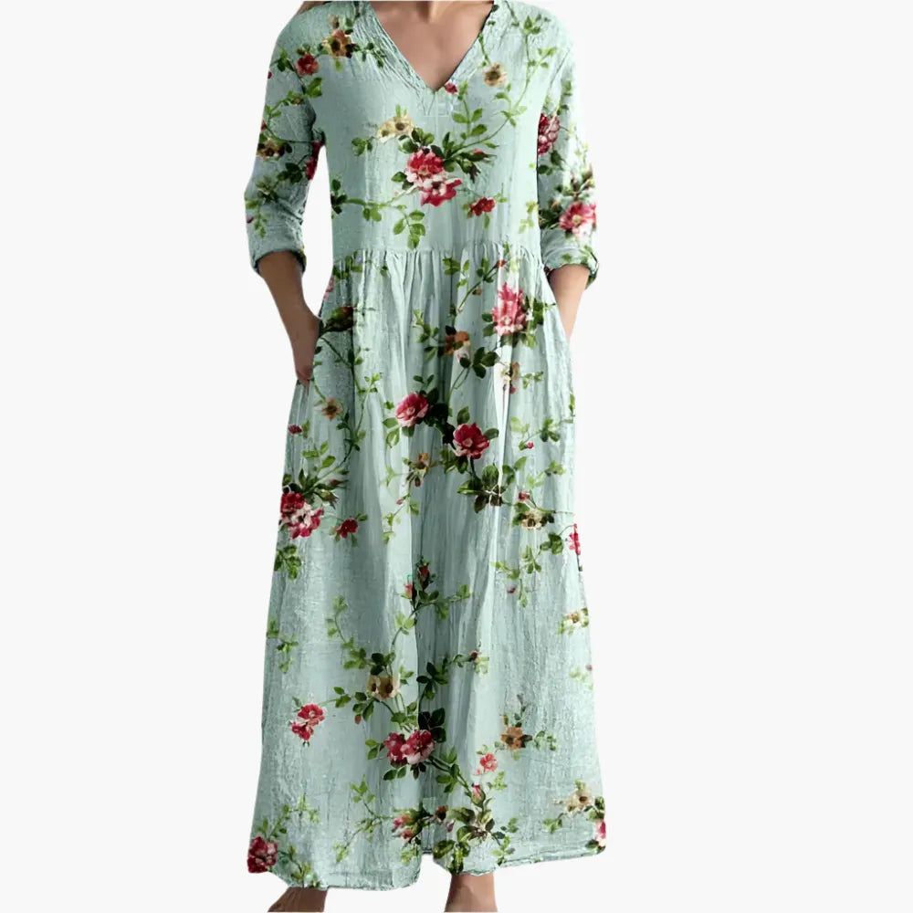 Womenâ€™s Maxi Dress with V-Neckline and Flowing Silhouette