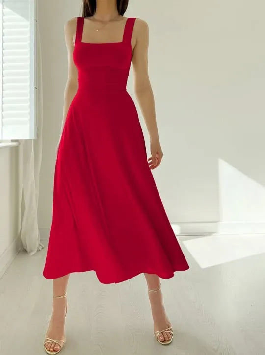 Damen Midikleid mit breiten TrÃ¤gern