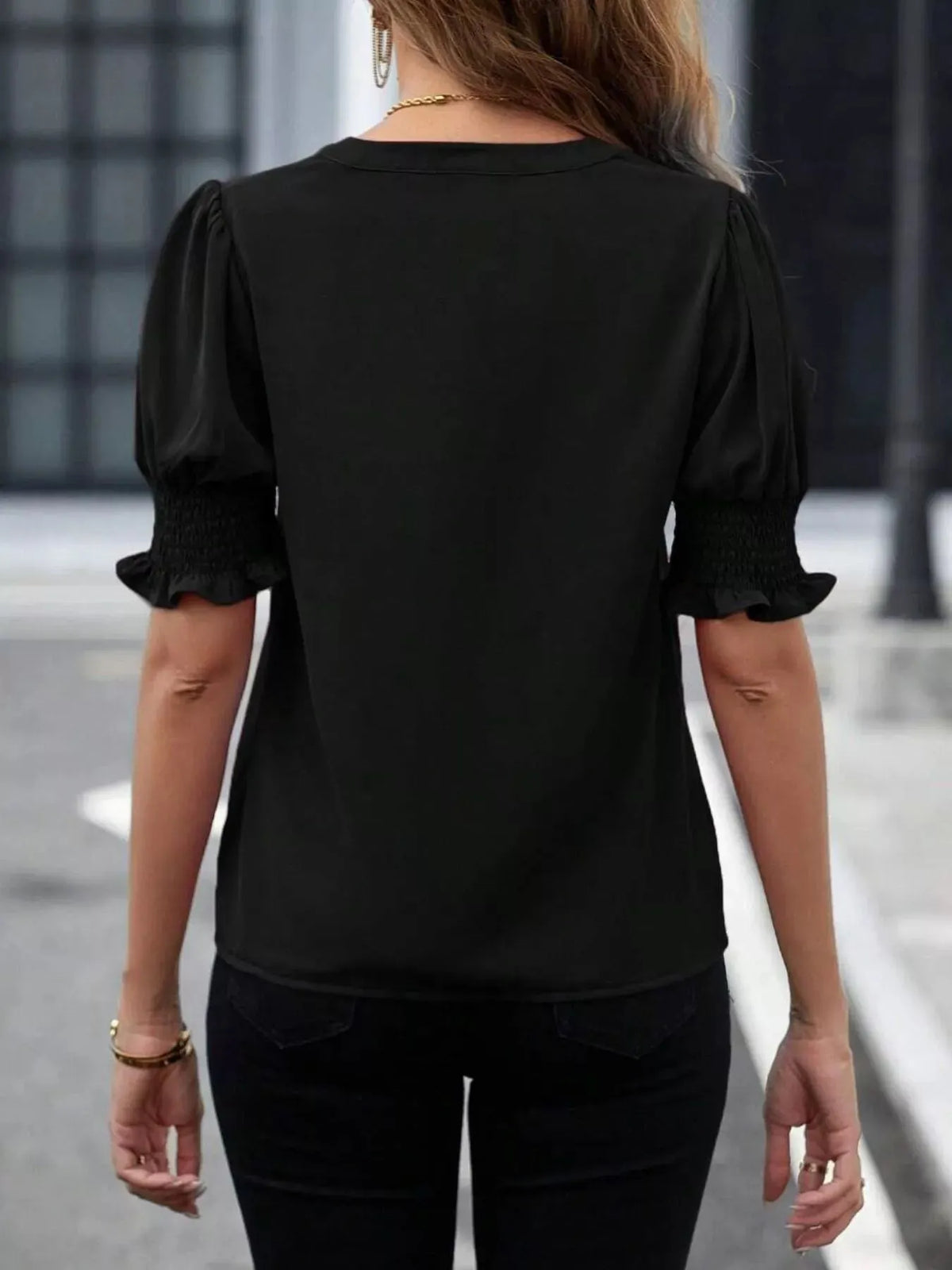 Notched Half Sleeve Blouse
