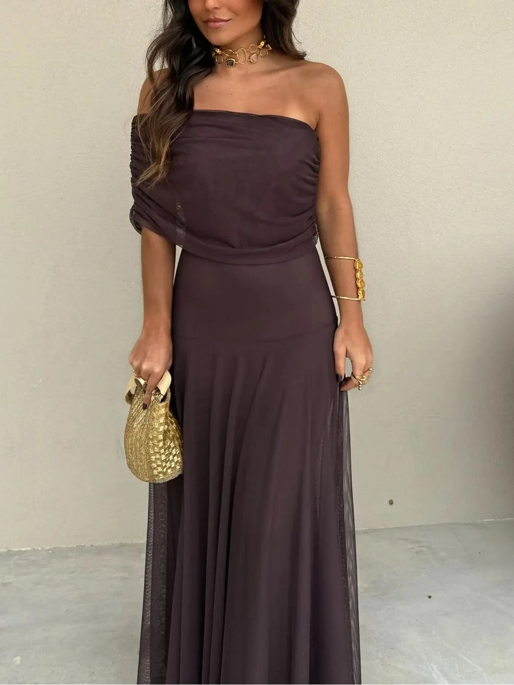 Chiffon Maxi Dress for Women with Airy Design and Subtle Shine