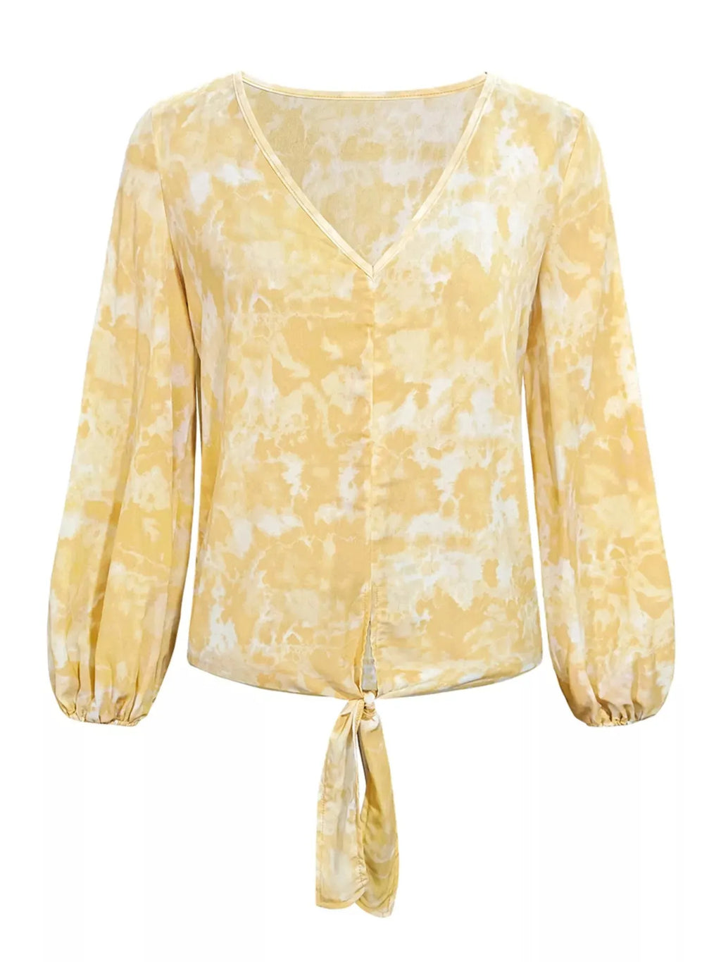 V-Neck Long Sleeve Tie-Front Blouse