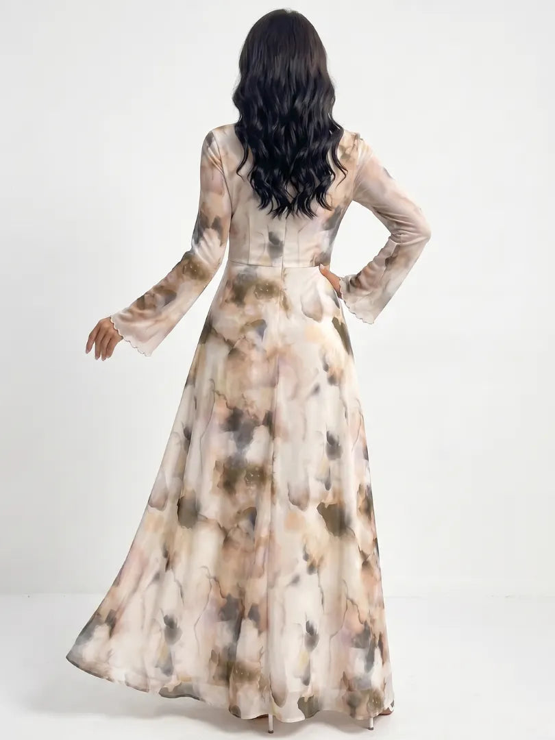 Roxana | Long Sleeve Abstract Print Waist Maxi Dress