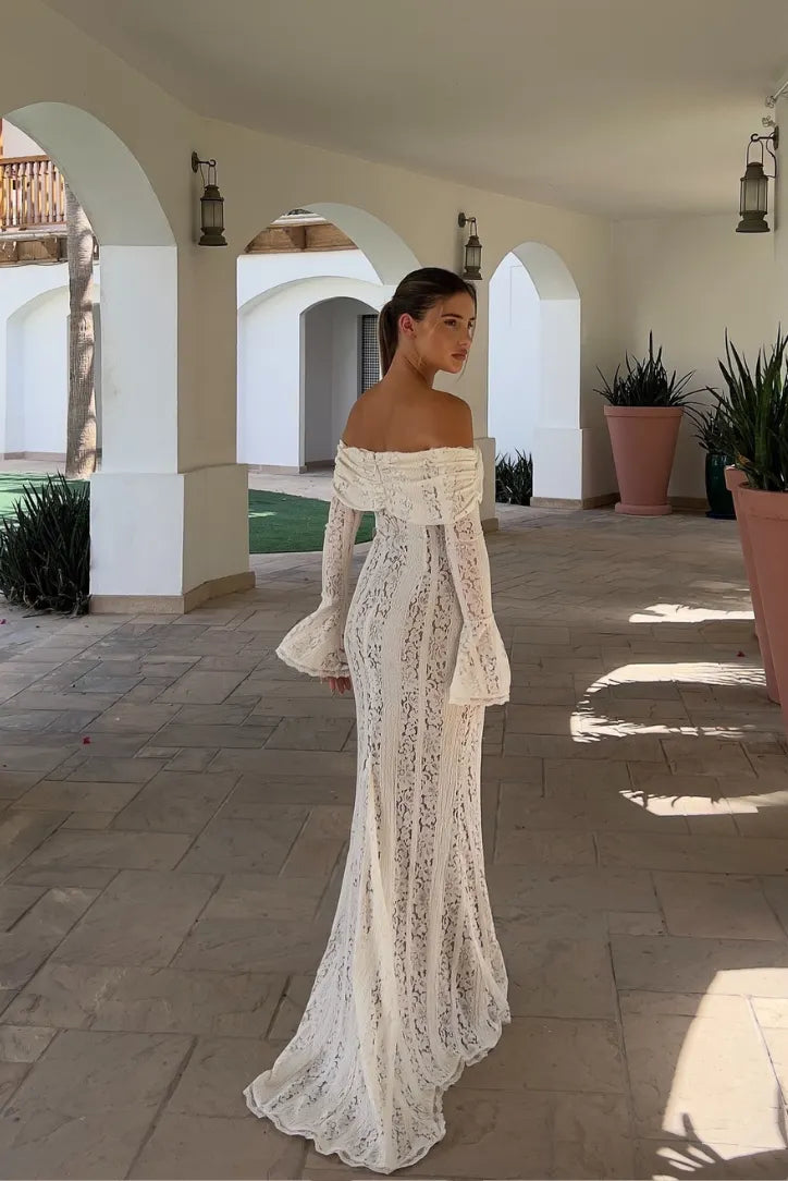 Spitzenkleid Carmen-Ausschnitt – Lange Ärmel