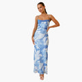 Womenâ€™s maxi dress with cowl neckline and lace-up back
