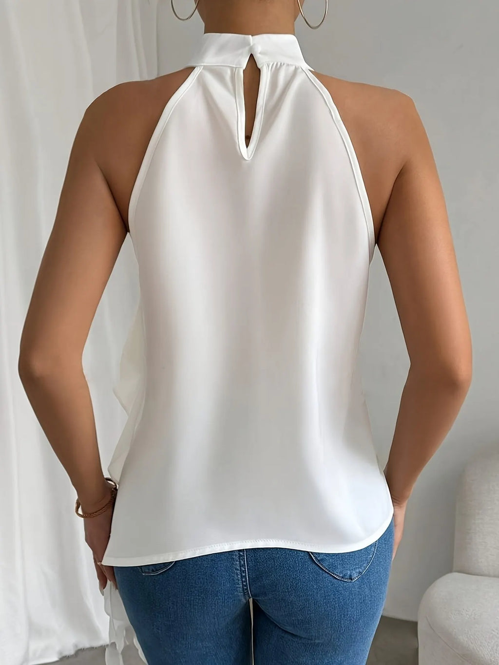 Ruffle Halter Neck Sleeveless Blouse