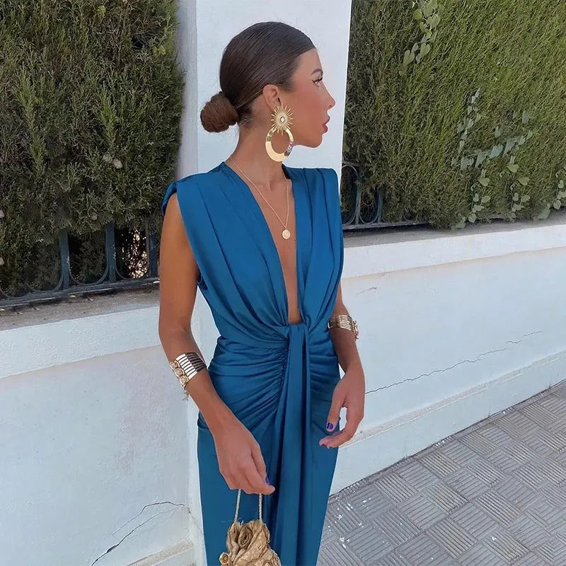 Darly| Elegant Draped Evening Dress with Split