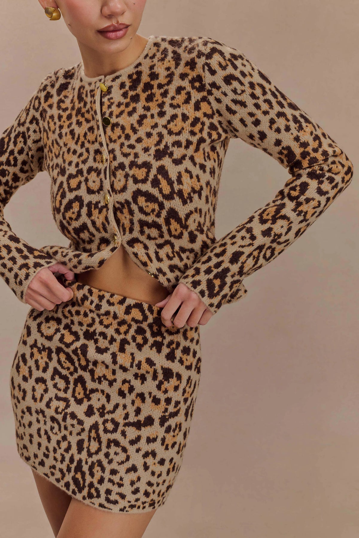 Cardigan & Minirock Set mit Animal Print