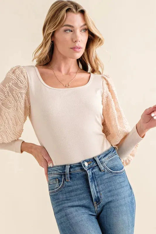 And The Why Textured Puff Sleeve Bodysuit