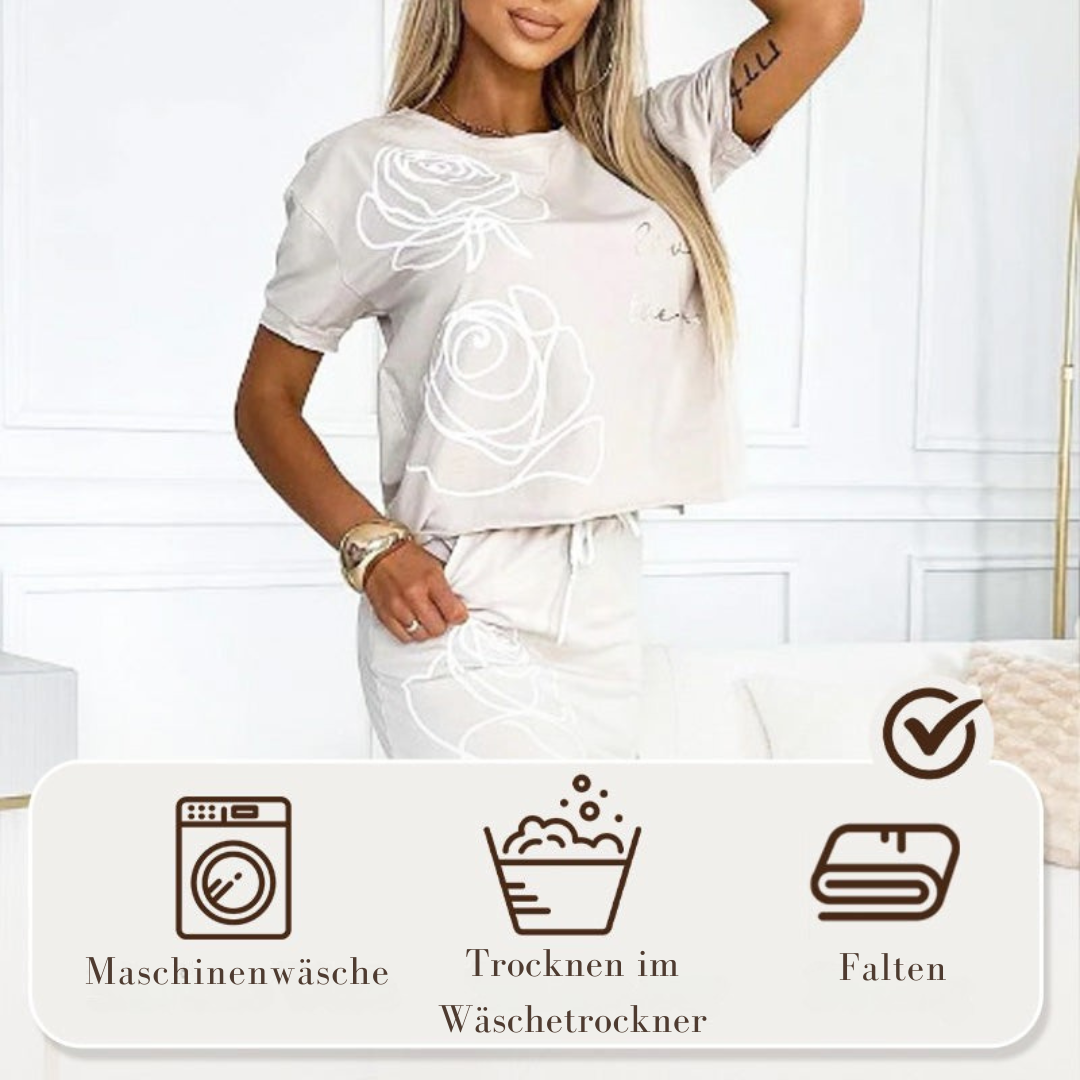 Elegantes Zweiteiler Satz Mit Blumenmuster Für Damen