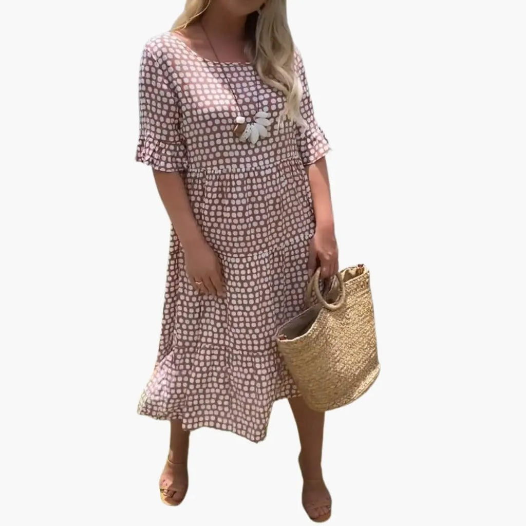 Womenâ€™s Midi Dress with Ruffle Sleeves and Relaxed Fit