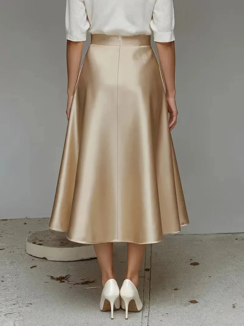 Satin Skirt for Women with High Waist and Midi Length