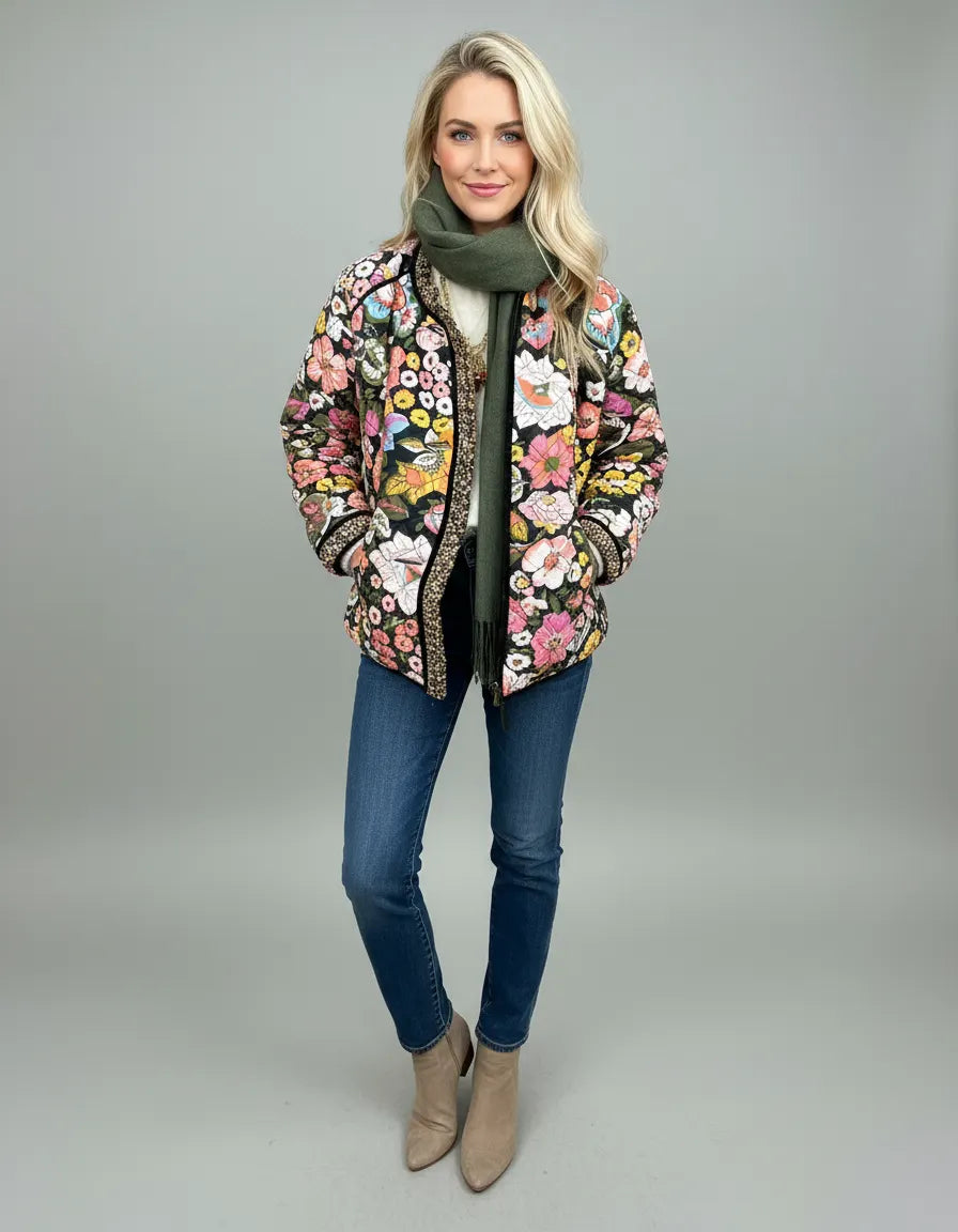 Evelyn Zeitlose Gesteppte Jacke mit Blumenprint